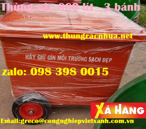 Thùng rác 660 lít - 3 bánh xe