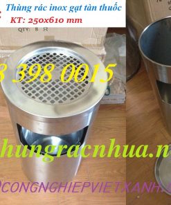 Thùng rác gạt tàn inox 250x610 mm