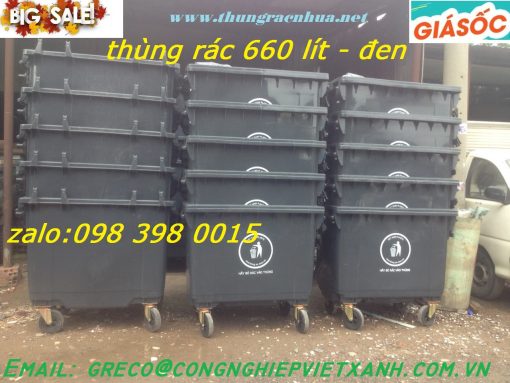 Thùng rác nhựa 660 lít màu đen