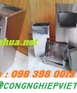 Thùng rác vuông gạt tàn inox