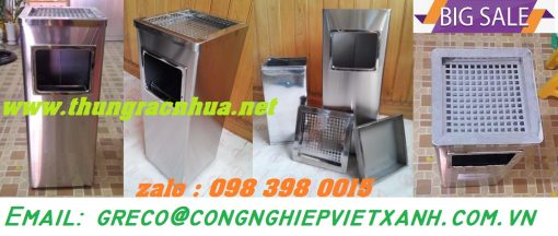 Thùng rác vuông gạt tàn inox