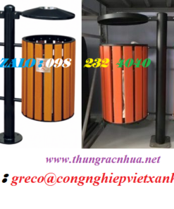 Thùng rác gỗ treo đôi ngoài trời