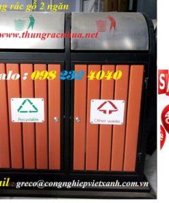 Thùng rác gỗ 2 ngăn ngoài trời
