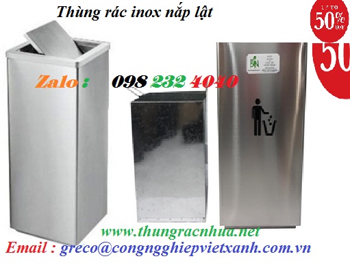 Thùng rác inox vuông nắp lật