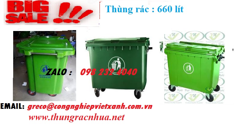Thùng rác 660 lít màu xanh