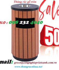 thùng rác gỗ tròn