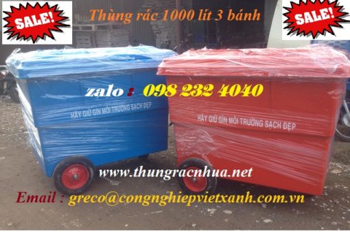 Thùng rác nhựa 1000 lít 3 bánh