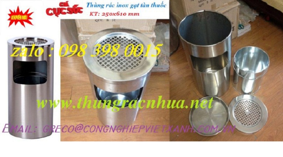 Thùng Rác Inox Gạt Tàn Thuốc 250x610