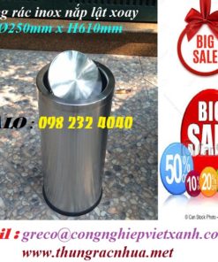Thùng rác inox tròn nắp lật xoay