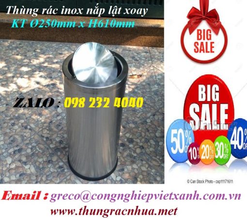 Thùng rác inox tròn nắp lật xoay