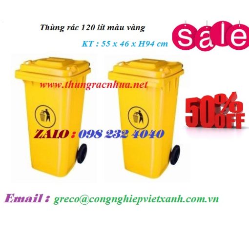 Thùng rác 120 lít màu vàng