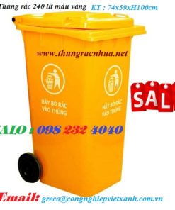 Thùng rác nhựa 240 lít màu vàng