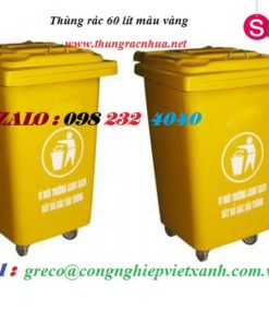 Thùng rác 60 lít có bánh xemàu vàng