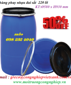 Thùng phuy nhựa 220 lít đai sắt Ø580x930mm