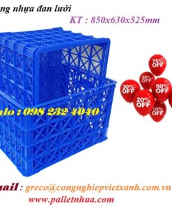 Thùng nhựa đan lưới 8 bánh xe 850x630x525mm