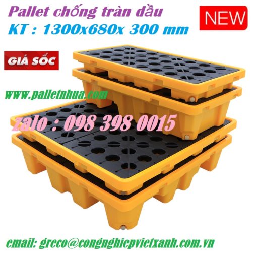 Pallet chống tràn dầu 2 phuy, 4 phuy