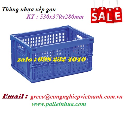 Thùng nhựa xếp gọn 530x370x280mm (VX28G)