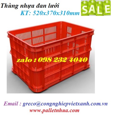Thùng nhựa đan lưới 520x370x310mm