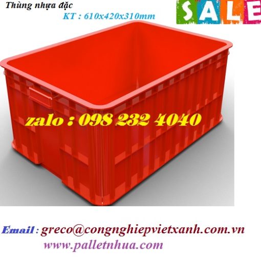 Thùng nhựa đặc 610x420x250mm