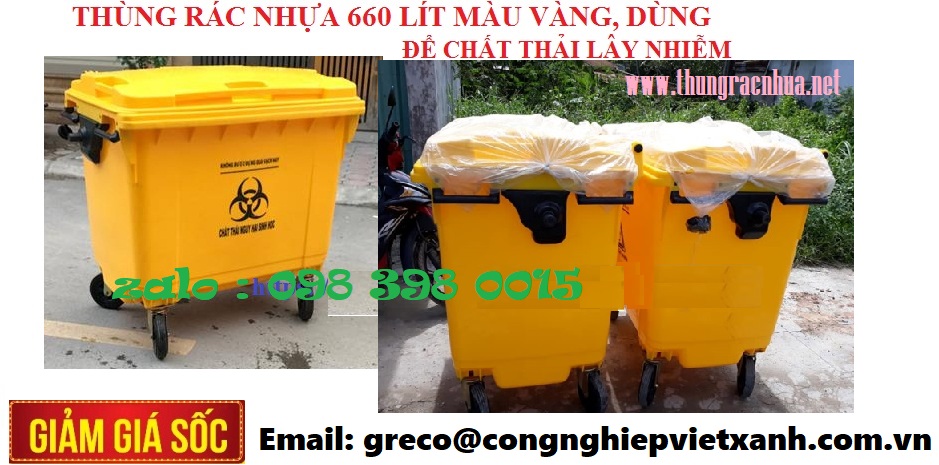 Thùng rác 660 lít màu vàng