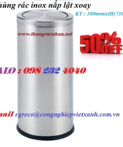 Thùng rác inox cao cấp hình trụ tròn nắp lật xoay