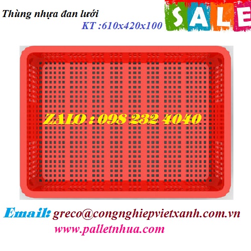 Thùng nhựa đan lưới 610x420x100mm (VX010)