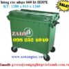 Thùng rác nhựa 660 lít HDPE màu xanh, 4 bánh xe