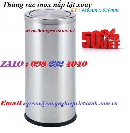 Thùng rác inox tròn nắp lật xoay