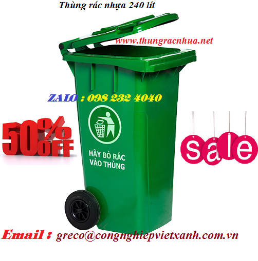 Thùng rác 240 lít màu xanh lá.