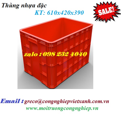 Thùng nhựa đặc 610x420x390mm