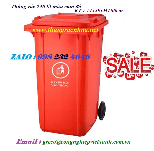 Thùng rác nhựa 240 lít màu đỏ