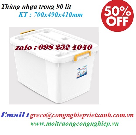 Thùng nhựa trong 90 lít có bánh xe 700x490x410mm