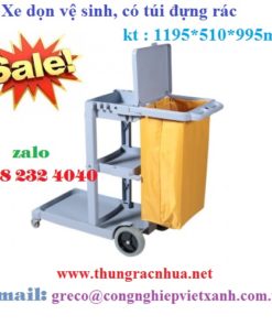 Xe dọn vệ sinh 3 tầng có túi đựng rác