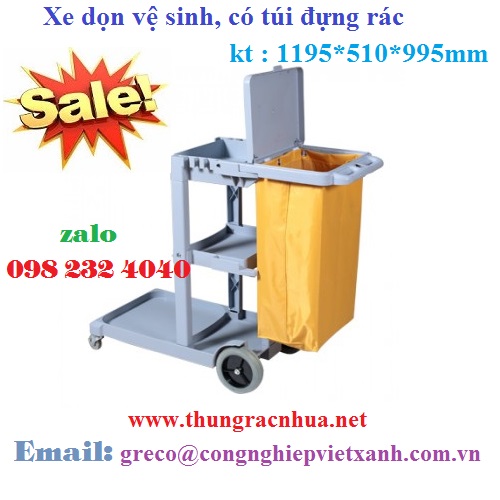 Xe dọn vệ sinh 3 tầng có túi đựng rác
