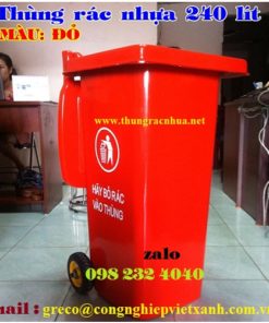 Thùng rác nhựa HDPE 240 lít màu đỏ