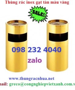 thùng rác inox gạt tàn vàng