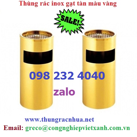 thùng rác inox gạt tàn vàng