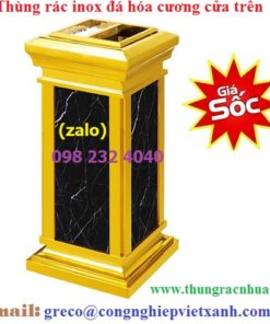 Thùng rác mạ vàng đá hoa cương cửa trên
