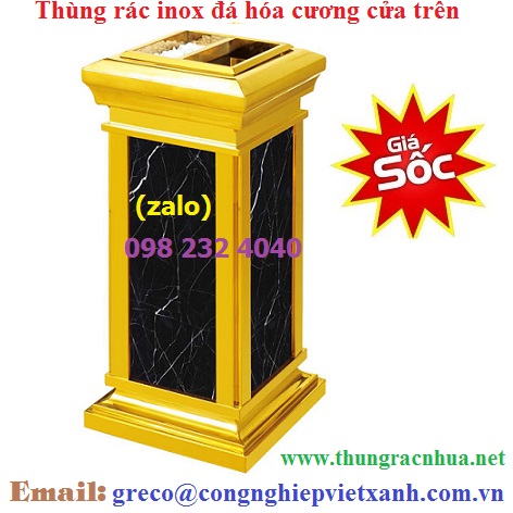 Thùng rác mạ vàng đá hoa cương cửa trên