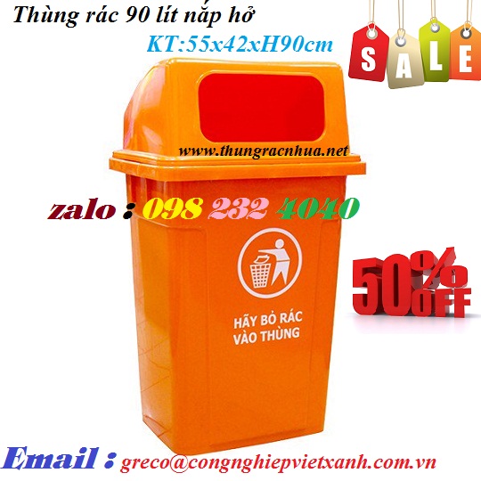 Thùng rác 90 lít nắp hở