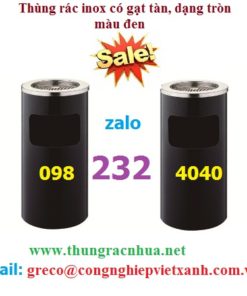 Thùng rác inox tròn màu đen có gạt tàn thuốc