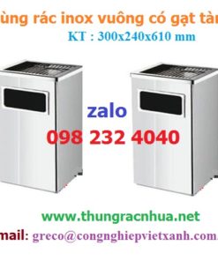 Thùng rác inox vuông có gạt tàn