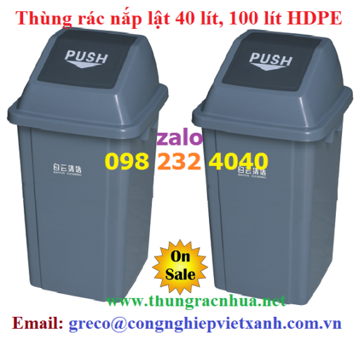 Thùng rác nắp lật 40 lít, 100 lít nhựa HDPE
