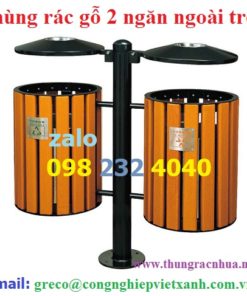 Thùng rác gỗ treo đôi