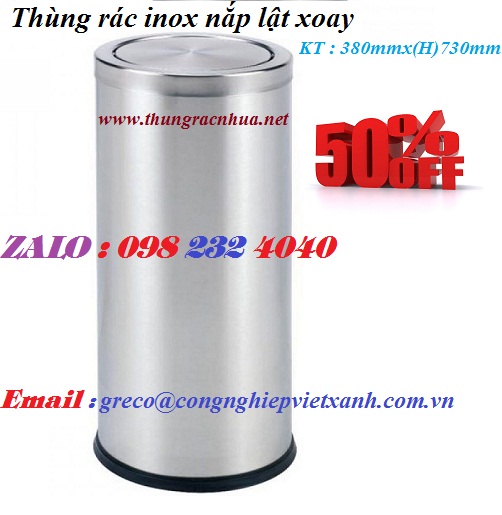 Thùng rác inox cao cấp hình trụ tròn nắp lật xoay