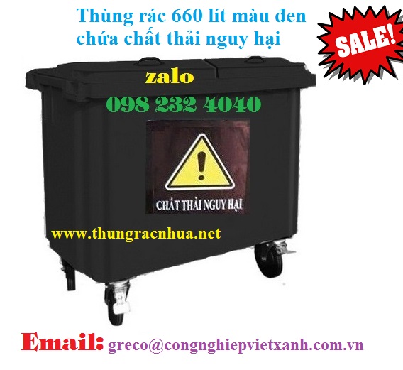 Thùng rác 660 lít màu đen chứa chất thải nguy hại