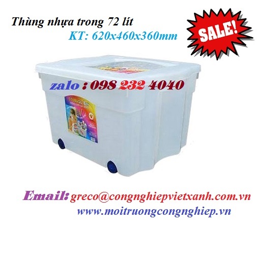 Thùng nhựa trong 72 lít 620x460x360mm