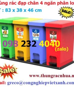 Thùng rác đạp chân 4 ngăn phân loại rác