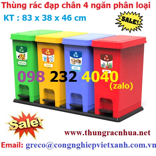 Thùng rác đạp chân 4 ngăn phân loại rác