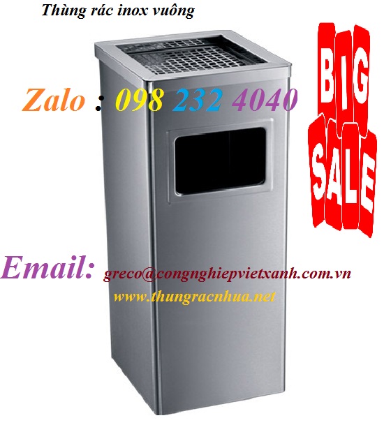 thùng rác inox gạt tàn vuông